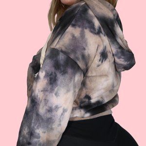 TIE DYE BLACK AND BEIGE OVERSIZED HOODED SWEATER